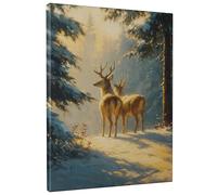 Toile murale à suspendre avec cerf, réalisme, nature, arbres enneigés, hiver, marron, 30,5 x 40,6 cm