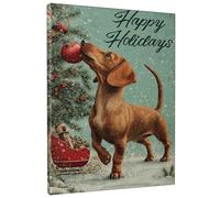 Toile murale à suspendre avec chien - Décoration murale vintage rustique d'arbre de Noël - Affiches d'œuvres d'art pour décoration d'intérieur, salle à manger, chambre à coucher, salon, restaurant