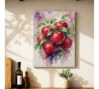 Toile murale à suspendre - Impressions sur toile de peintures à l'aquarelle de feuilles rustiques - Impressions de peintures à l'aquarelle de pommes rouges d'automne - 30,5 x 40,6 cm