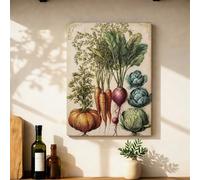 Toile murale à suspendre - Impressions sur toile de peintures à suspendre style vintage rustique carotte chou vert d'automne - 30,5 x 40,6 cm