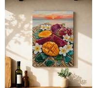 Toile murale à suspendre mangue - Impressions sur toile de peintures à thème tropical vibrant, fruit du dragon, orange, jaune été - 30,5 x 40,6 cm