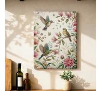 Toile murale à suspendre motif oiseau, fleur vintage botanique, papillon, printemps, vert, 30,5 x 40,6 cm