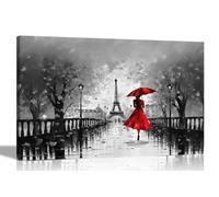 Toile murale A4 Motif calme de la pluie à Paris Rouge Noir et blanc 30 x 20 cm