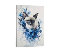 Toile murale abstraite 3D avec motif chat siamois - Œuvre d'art moderne prête à être accrochée - 50 x 75 cm