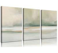 Toile murale abstraite à 3 panneaux - Impressions sur toile vert sauge moderne neutre - Affiches minimalistes pour la décoration murale d'intérieur : salon, chambre à coucher - 30,5 x 40,6 cm