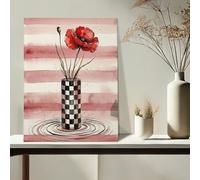 Toile murale abstraite à motif de coquelicot rouge, pêche noire, décoration d'intérieur moderne pour salon, chambre à coucher, bureau, 40,6 x 50,8 cm