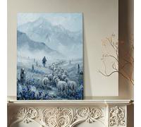 Toile murale abstraite avec motif berger de montagne - Impressions sur toile de style pastoral bleu gris - Décoration murale d'intérieur pour salon, chambre à coucher, bureau - 40,6 x 50,8 cm