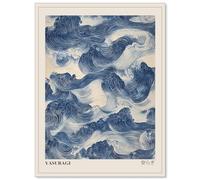 Toile murale abstraite avec vagues bleues japonaises - Impressions sur toile de style vintage oriental japonais Wabi Sabi - Impressions sur toile pour décoration murale minimaliste salon - 30,5 x 40,6
