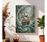 Toile murale abstraite avec vagues de l'océan - Bleu et vert - Décoration d'intérieur pour salon, chambre à coucher, bureau - 20,3 x 30,5 cm