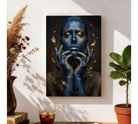 Toile murale abstraite bleue et dorée, œuvre d'art moderne pour décoration d'intérieur, salon, chambre à coucher, bureau, 20,3 x 30,5 cm