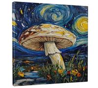 Toile murale abstraite champignon ciel nocturne - Impressions d'étoiles tourbillonnantes bleues et jaunes - Décoration d'intérieur pour salon, chambre à coucher, dortoir - 30,5 x 30,5 cm