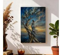 Toile murale abstraite d'arbre mystique - Impression sur toile de style nature éthérée bleu gris - Décoration d'intérieur pour salon, chambre à coucher, bureau - 20,3 x 30,5 cm
