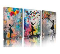 Toile murale abstraite de Banksy avec image de petite fille graffiti, ballon papillon fleur œuvre d'art abstraite encadrée 30x40cm