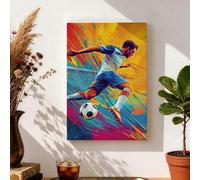 Toile murale abstraite dynamique de football, bleu et jaune, décoration d'intérieur moderne, esthétique pour salon, chambre à coucher, salle de jeux, 20,3 x 30,5 cm