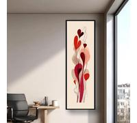 Toile murale abstraite en forme de cœur, œuvre d'art verticale sur le thème de l'amour, tableau décoratif minimaliste et romantique pour salon, chambre ou couloir (45 x 135 cm / cadre intérieur)