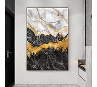 Toile murale abstraite en marbre noir et doré - Œuvre d'art moderne pour murs - Impression moderne sans cadre - 40,6 x 61 cm