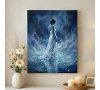 Toile murale abstraite femme mystique - Impression de figure éthérée bleue et blanche - Décoration d'intérieur pour salon, chambre à coucher, salle de bain - 40,6 x 50,8 cm
