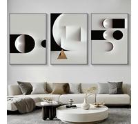 Toile murale abstraite géométrique minimaliste noir et blanc, impression sur toile géométrique abstraite, noir et blanc, gris, art abstrait pour décoration murale de salon, 40,6 x 61 cm, sans cadre