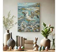 Toile murale abstraite - Impressions sur toile d'oiseau côtier bleu et blanc, 30,5 x 40,6 cm - Décoration murale abstraite pour salon, chambre à coucher, salle de bain, cuisine