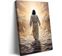 Toile murale abstraite Jésus marchant sur l'eau - Impressions sur toile d'histoires bibliques chrétiennes - Images spirituelles - Décoration murale spirituelle - Décoration murale moderne - Affiche