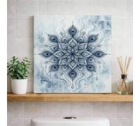 Toile murale abstraite mandala bleue élégante - Affiches d'art abstraites pour décoration d'intérieur : salon, chambre à coucher, salle de bain, œuvre d'art paisible - 30,5 x 30,5 cm