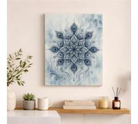 Toile murale abstraite mandala bleue élégante - Affiches d'art abstraites pour décoration d'intérieur : salon, chambre à coucher, salle de bain, œuvre d'art paisible - 40,6 x 50,8 cm
