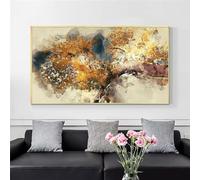 Toile murale abstraite moderne avec feuilles dorées et troncs d'arbres bruns, affiche imprimée, décoration pour la maison, la chambre à coucher, le salon, 70 x 140 cm (28 x 55 pouces), sans cadre