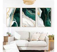 Toile murale abstraite moderne avec lignes en feuille d'or vert foncé - impressions sur toile de marbre vert foncé - affiches et impressions d'œuvres d'art pour décoration murale de salon, chambre à