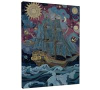 Toile murale abstraite motif bateau nautique bleu doré vintage bateau à voile pour salon, chambre à coucher, bureau, thème nautique 40,6 x 50,8 cm