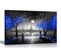 Toile murale abstraite Motif Tour Eiffel Bleu Noir et blanc Format A4 Prêt à accrocher 30 x 20 cm
