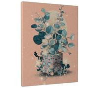Toile murale abstraite plante eucalyptus bleu pêche, décoration d'intérieur printanière, décoration esthétique pour salon, chambre à coucher, bureau, toile enveloppée 20,3 x 25,4 cm