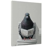 Toile murale amusante avec imprimé pigeon - Oiseau gris avec journal - Décoration d'intérieur insolite pour salon, chambre à coucher, salle de bain, dortoir - 20,3 x 25,4 cm