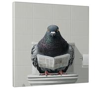 Toile murale amusante avec imprimé pigeon, oiseau gris avec journal - Toile décorative pour salon, chambre à coucher, salle de bain, dortoir - 30,5 x 30,5 cm