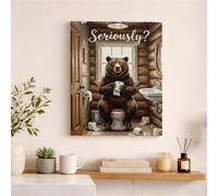 Toile murale amusante avec ours en peluche - Impression sur toile - 40,6 x 50,8 cm - Marron - Humour d'hiver - Décoration murale pour salon, salle de bain, cabine