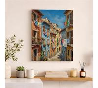 Toile murale animée de rue italienne - Impressions colorées de maison de ville - Décoration d'intérieur esthétique printanière pour salon, chambre à coucher, cuisine, 40,6 x 50,8 cm