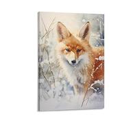 Toile murale aquarelle renard décoration murale vintage scène de neige affiche art mural animal sauvage pour salon chambre à coucher œuvre d'art