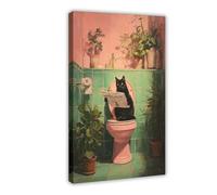 Toile murale avec chat noir amusant lisant un journal sur les toilettes 1 (1)