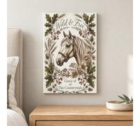 Toile murale avec citation botanique de cheval rustique 20,3 x 30,5 cm | Portrait de cheval rustique, impressions d'art, cadre de feuilles botaniques, décoration de ferme de campagne