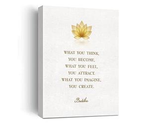 Toile murale avec citation « What You Think You Become » - Décoration murale pour yoga, studio, thérapie, salle de bouddhisme, cadeau de méditation zen, lecture à accrocher, encadrée 30,5 x 38,1 cm