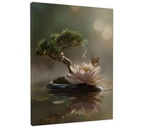 Toile murale avec fleur de nénuphar et papillon - Œuvre d'art douce de la nature vert pêche - Décoration d'intérieur sereine pour salon, chambre à coucher, espace de méditation, 40,6 x 50,8 cm