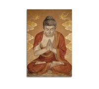 Toile murale avec image de Bouddha, feuille d'or inspirée du zen, décoration murale de prière bouddhiste, spa et décoration de salle de yoga, 20 x 30 cm