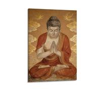 Toile murale avec image de Bouddha, feuille d'or inspirée du zen, décoration murale de prière bouddhiste, spa et décoration de salle de yoga, 30 x 45 cm