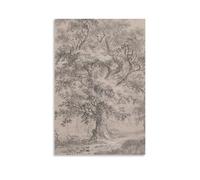 Toile murale avec impression sur toile de peintures à thème paysage impressionniste, prairie d'été, coquelicots, grands arbres, bleu - 30 x 45 cm