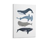 Toile murale avec impressions sur toile de peintures à thème animaux marins, baleines et requins, bleu, bleu marine, indigo - 40 x 60 cm