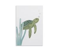 Toile murale avec impressions sur toile de peintures à thème tortue et animaux de l'océan vert et bleu, 50 x 75 cm