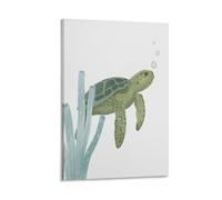 Toile murale avec impressions sur toile de peintures à thème tortue océanique, vert et bleu, 30 x 45 cm