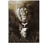 Toile murale avec Jésus, Lion et Agneau Lion de Judah - Art mural motivant - Peinture religieuse encadrée pour chambre à coucher, salon, église - 40 x 60 cm
