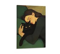 Toile murale avec motif chat confortable vert émeraude - Affiche d'œuvre d'art pour décoration d'intérieur : salon, chambre à coucher, salle de bain, bureau - 30 x 45 cm