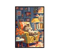 Toile murale avec motif chat qui boit du thé et chat mignon se relaxant