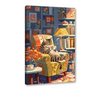 Toile murale avec motif chat qui boit du thé et chat mignon se relaxant
